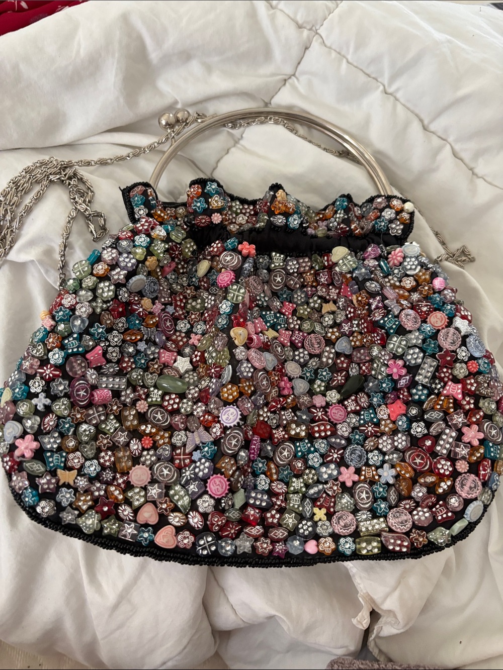 Beaded Multicolor Women's Frame Clutch Bag